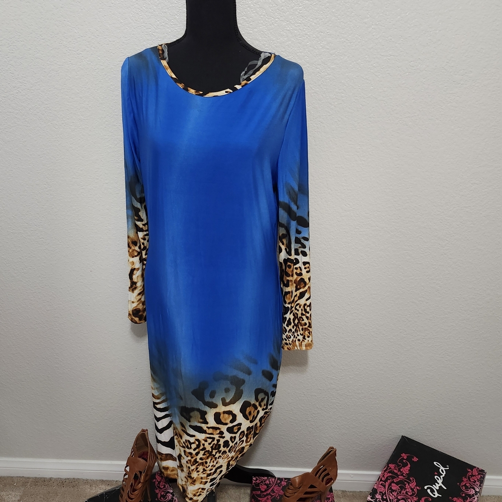 Blue and Leopard Print Women's Dress